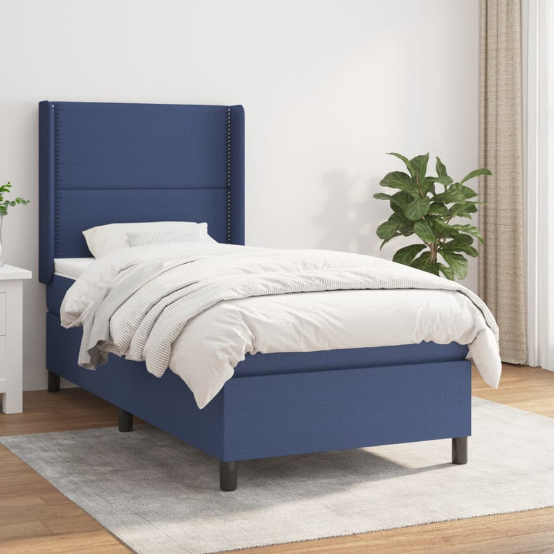 Boxspring met matras stof blauw 100x200 cm