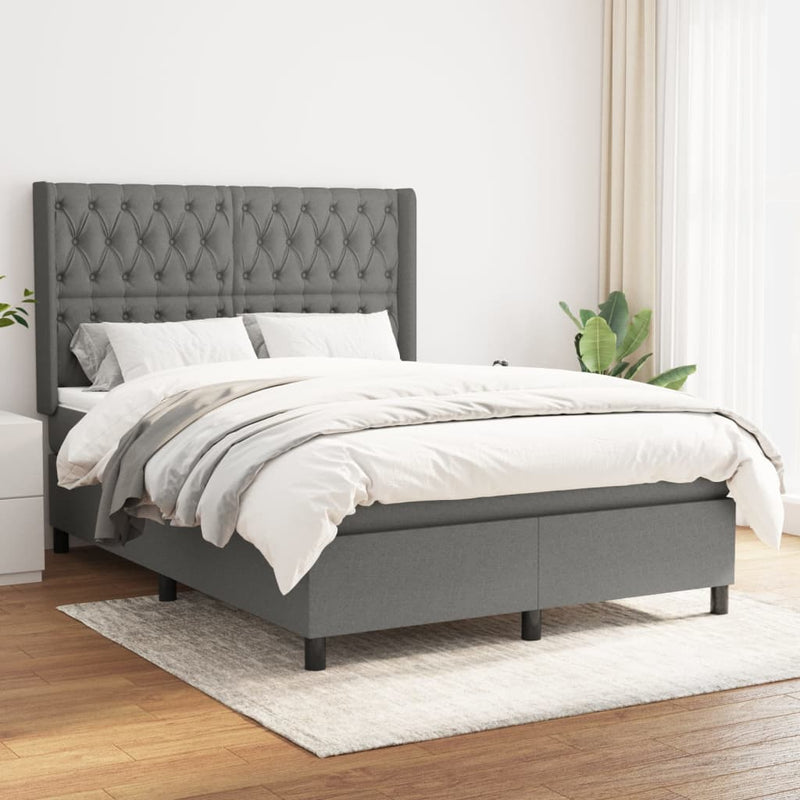 Boxspring met matras stof donkergrijs 140x200 cm