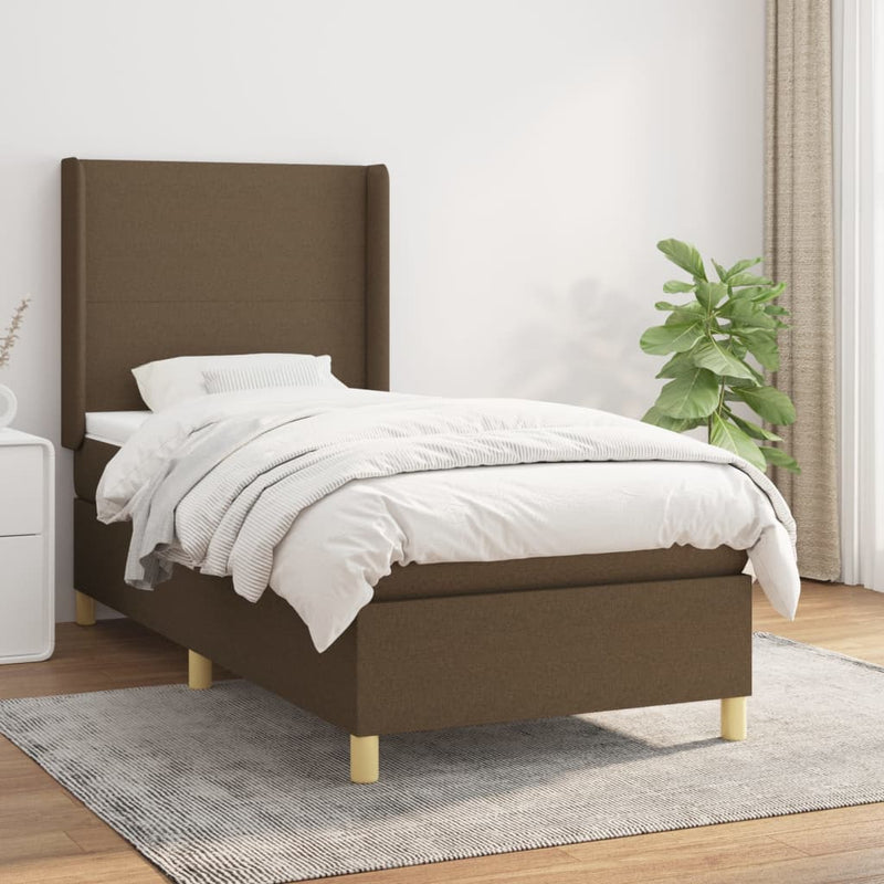 Boxspring met matras stof donkerbruin 90x200 cm