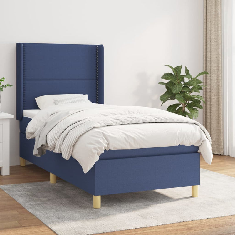 Boxspring met matras stof blauw 100x200 cm