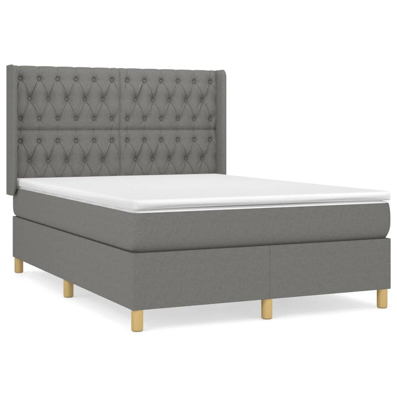 Boxspring met matras stof donkergrijs 140x190 cm