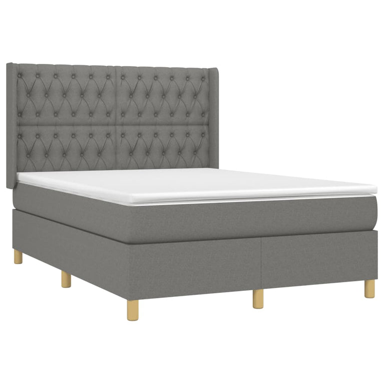 Boxspring met matras stof donkergrijs 140x200 cm
