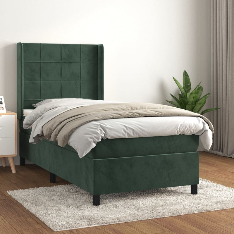 Boxspring met matras fluweel donkergroen 100x200 cm