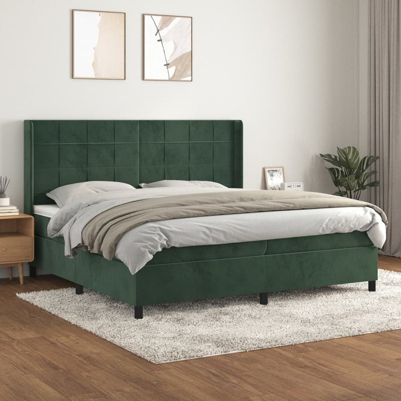 Boxspring met matras fluweel donkergroen 200x200 cm