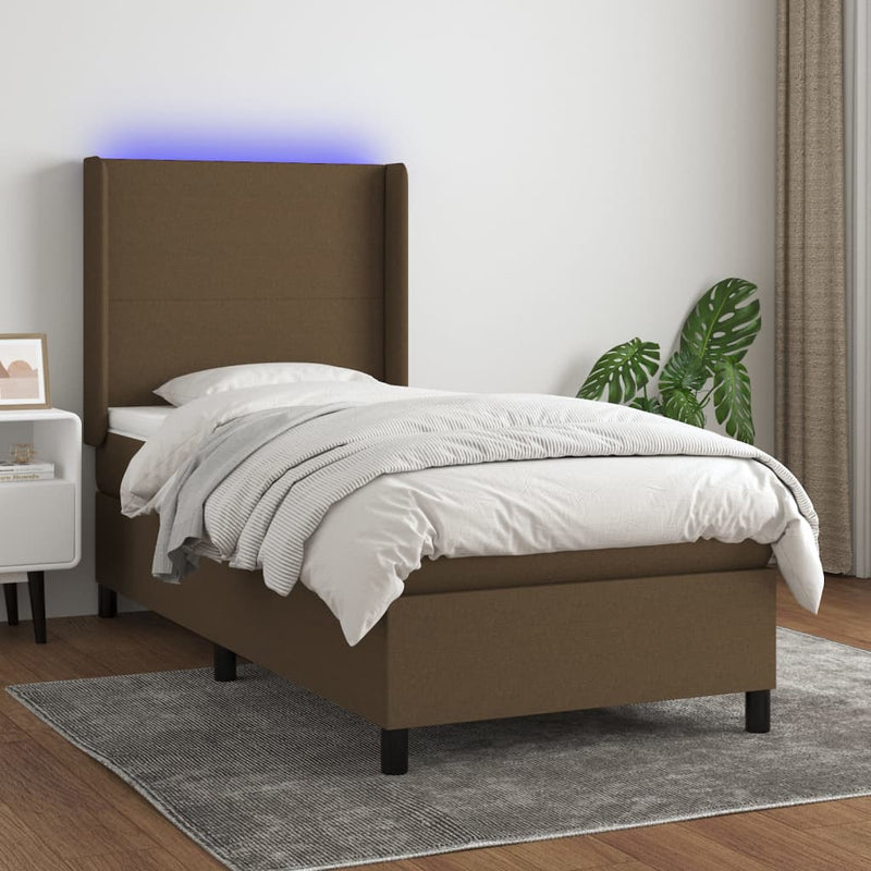 Boxspring met matras en LED stof donkerbruin 80x200 cm