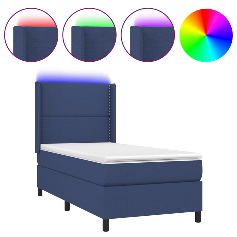 Boxspring met matras en LED stof blauw 100x200 cm