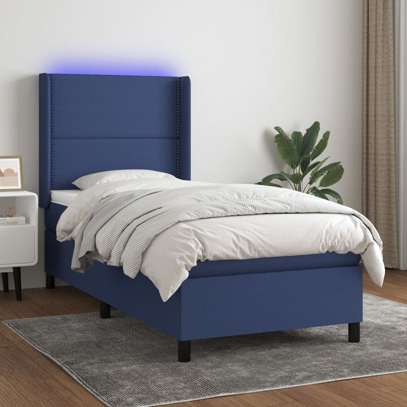 Boxspring met matras en LED stof blauw 100x200 cm