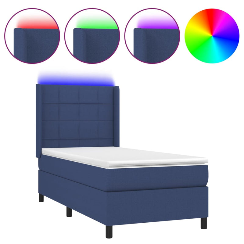 Boxspring met matras en LED stof blauw 100x200 cm