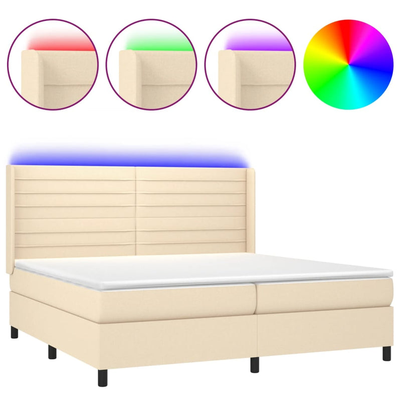 Boxspring met matras en LED stof crèmekleurig 200x200 cm