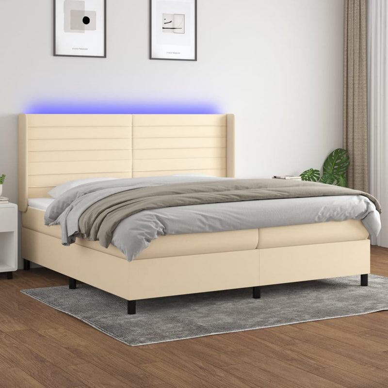 Boxspring met matras en LED stof crèmekleurig 200x200 cm