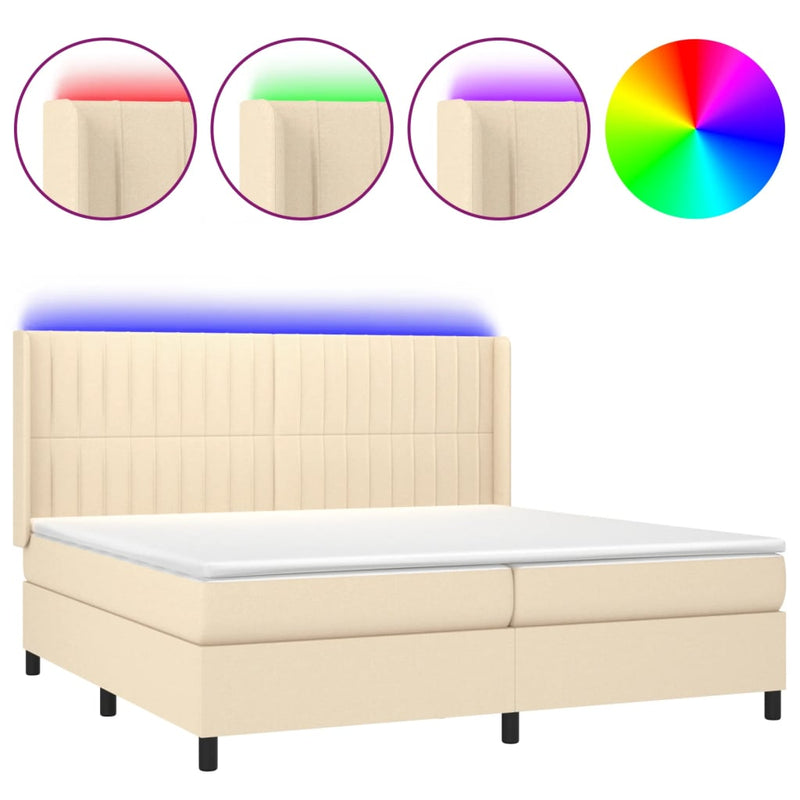 Boxspring met matras en LED stof crèmekleurig 200x200 cm