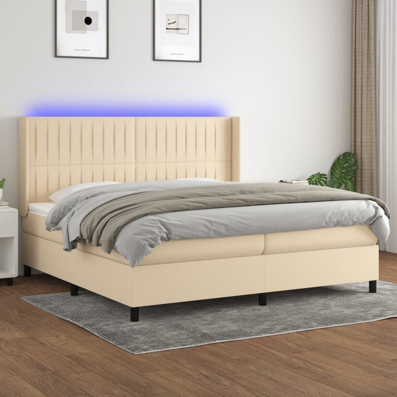Boxspring met matras en LED stof crèmekleurig 200x200 cm
