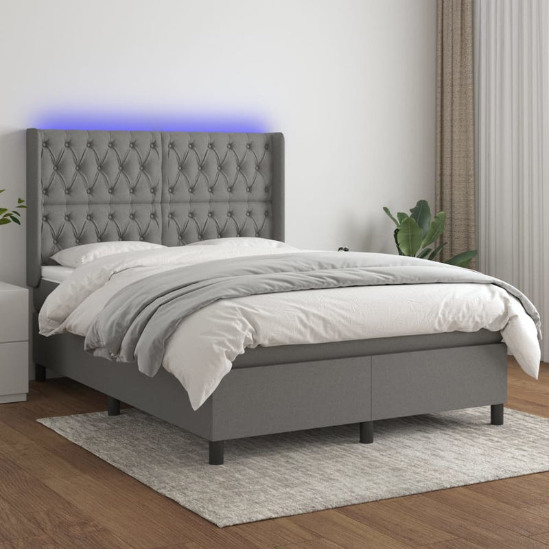 Boxspring met matras en LED stof donkergrijs 140x200 cm