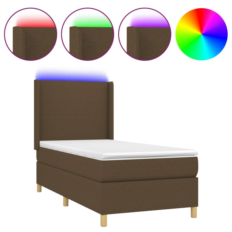 Boxspring met matras en LED stof donkerbruin 80x200 cm