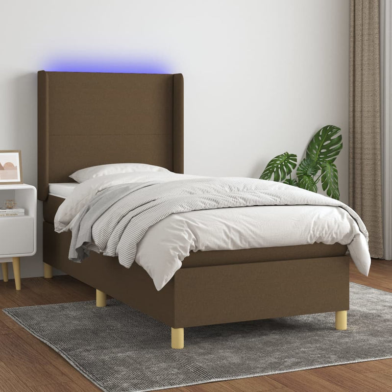 Boxspring met matras en LED stof donkerbruin 80x200 cm