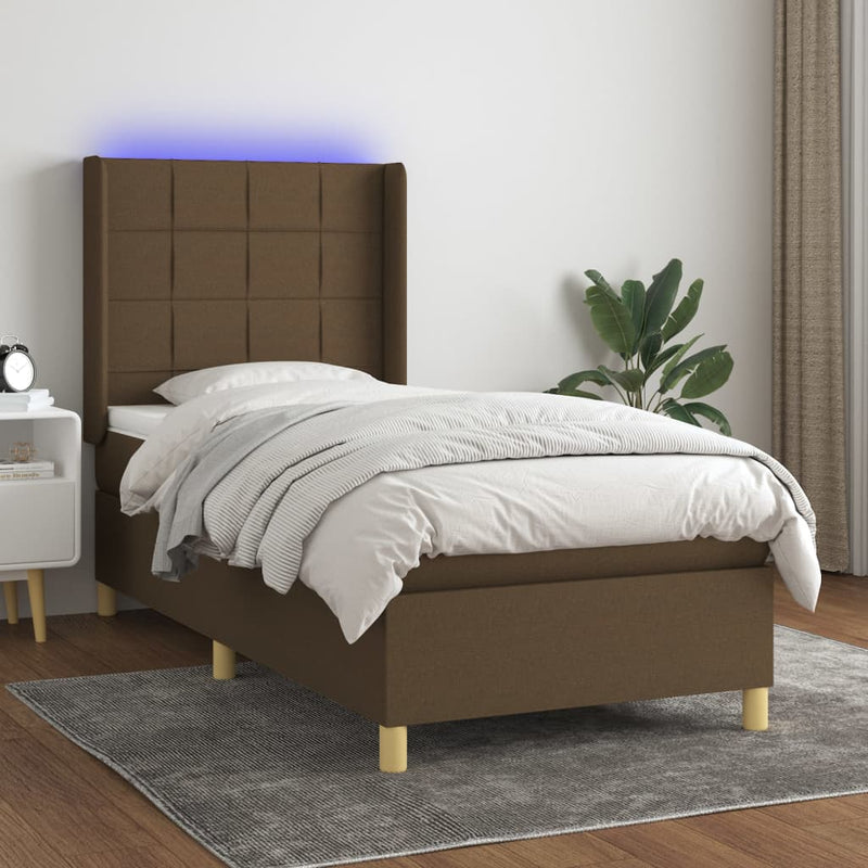Boxspring met matras en LED stof donkerbruin 80x200 cm