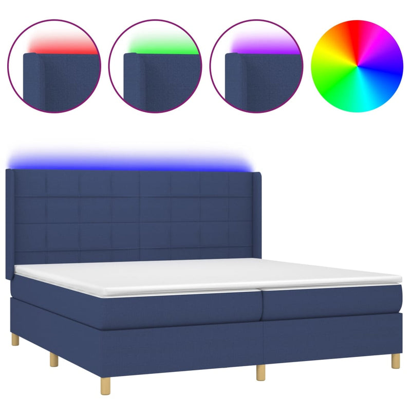 Boxspring met matras en LED stof blauw 200x200 cm