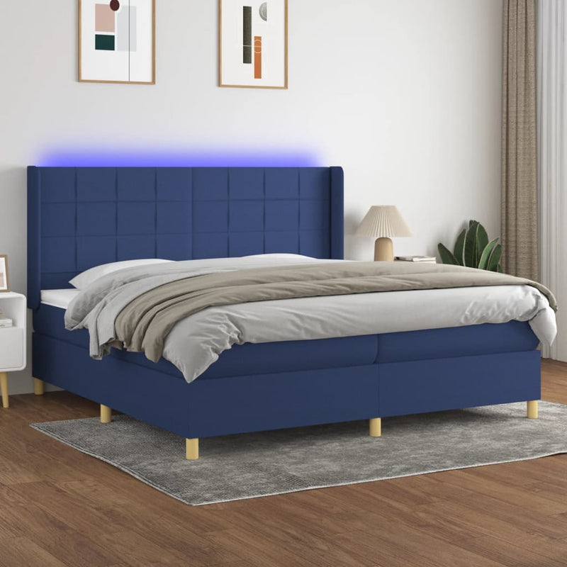Boxspring met matras en LED stof blauw 200x200 cm