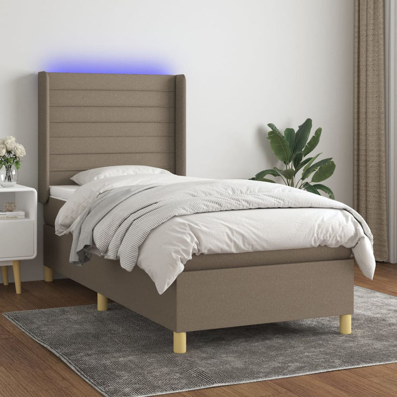 Boxspring met matras en LED stof taupe 100x200 cm