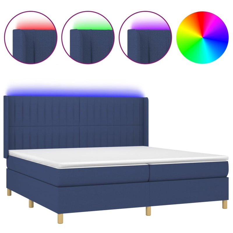 Boxspring met matras en LED stof blauw 200x200 cm