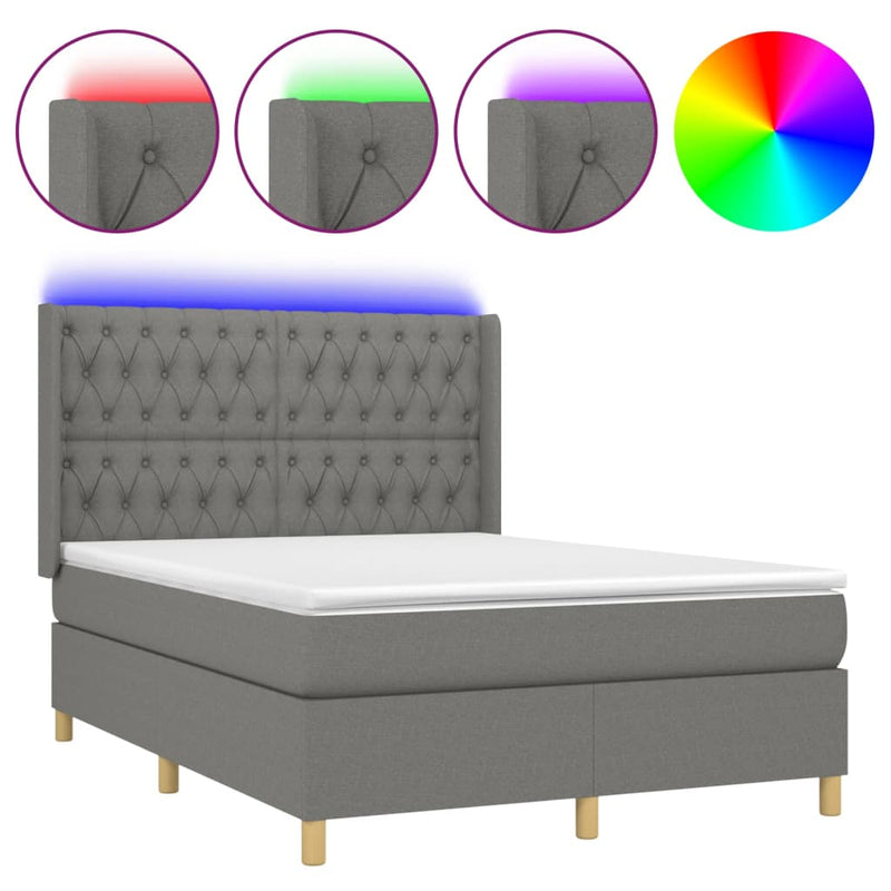 Boxspring met matras en LED stof donkergrijs 140x190 cm