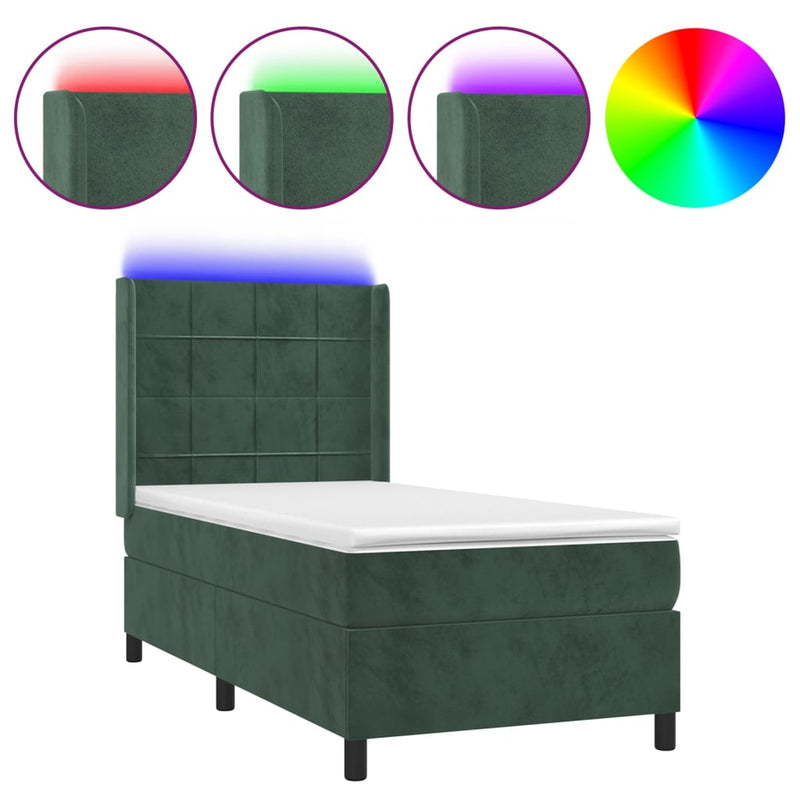 Boxspring met matras en LED fluweel donkergroen 100x200 cm