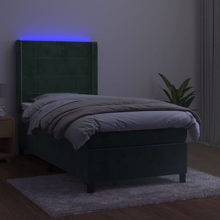 Boxspring met matras en LED fluweel donkergroen 100x200 cm