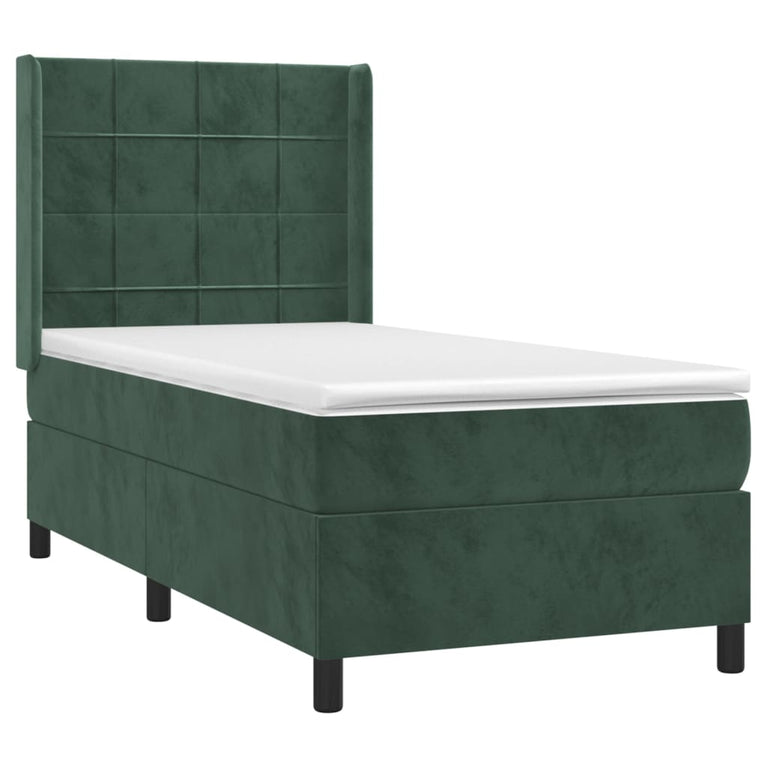 Boxspring met matras en LED fluweel donkergroen 100x200 cm