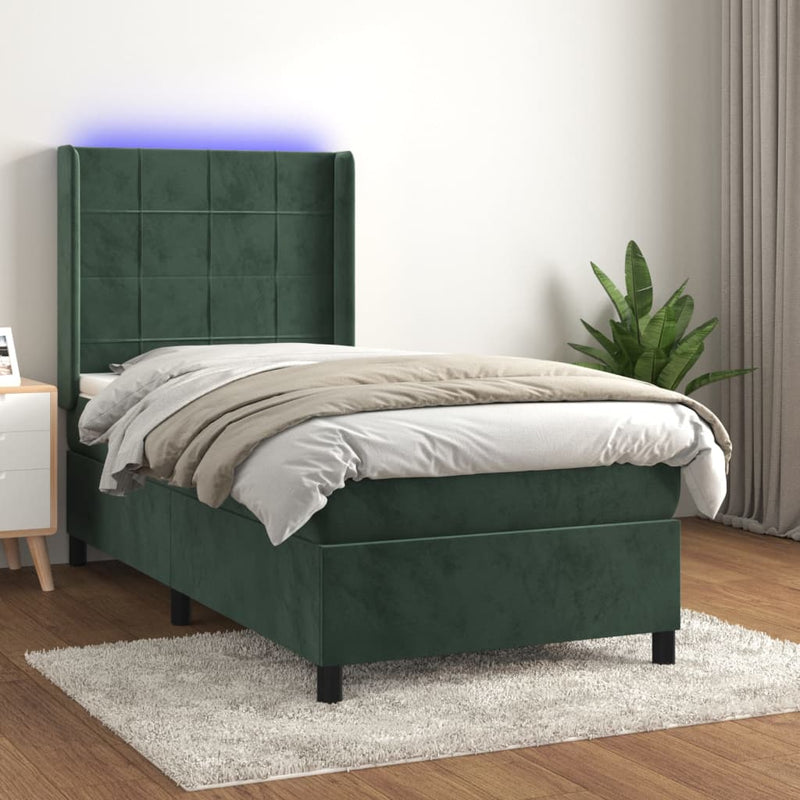 Boxspring met matras en LED fluweel donkergroen 100x200 cm
