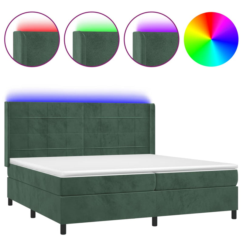 Boxspring met matras en LED fluweel donkergroen 200x200 cm