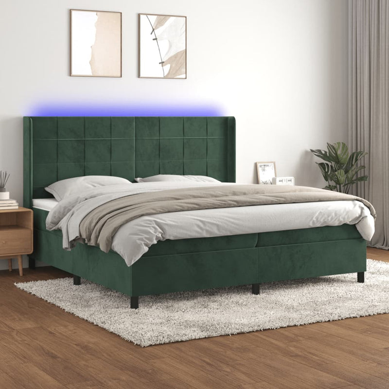 Boxspring met matras en LED fluweel donkergroen 200x200 cm
