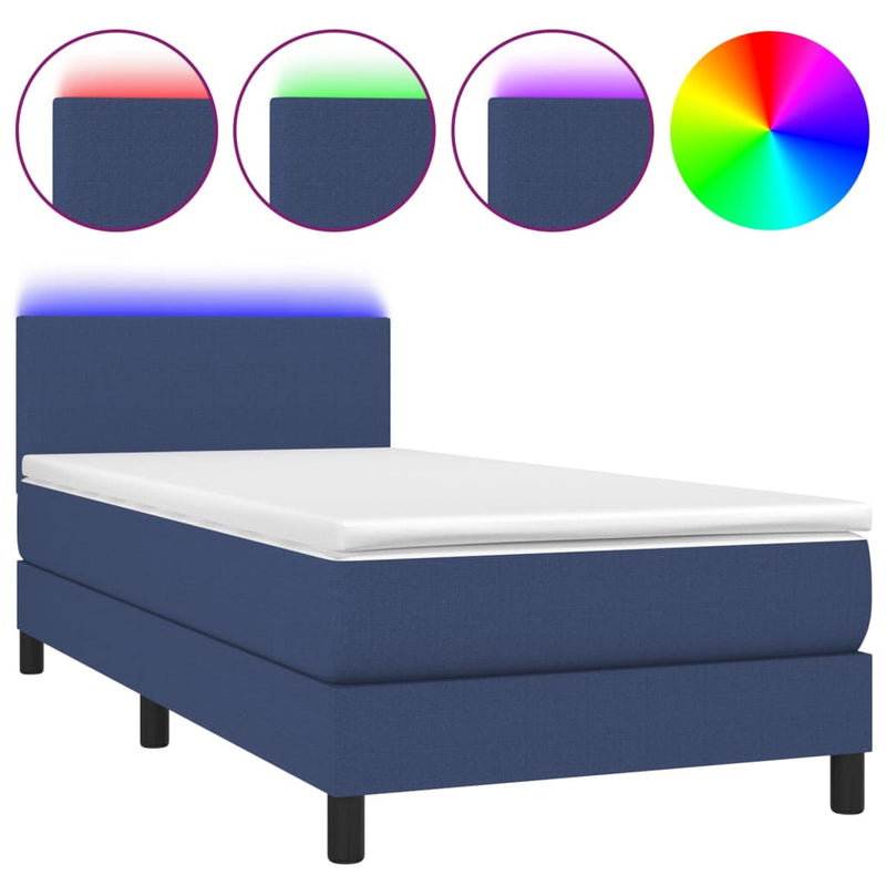 Boxspring met matras en LED stof blauw 100x200 cm