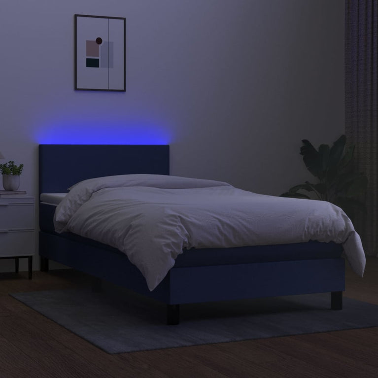 Boxspring met matras en LED stof blauw 100x200 cm