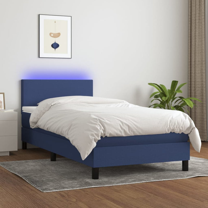 Boxspring met matras en LED stof blauw 100x200 cm