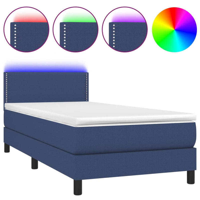 Boxspring met matras en LED stof blauw 100x200 cm