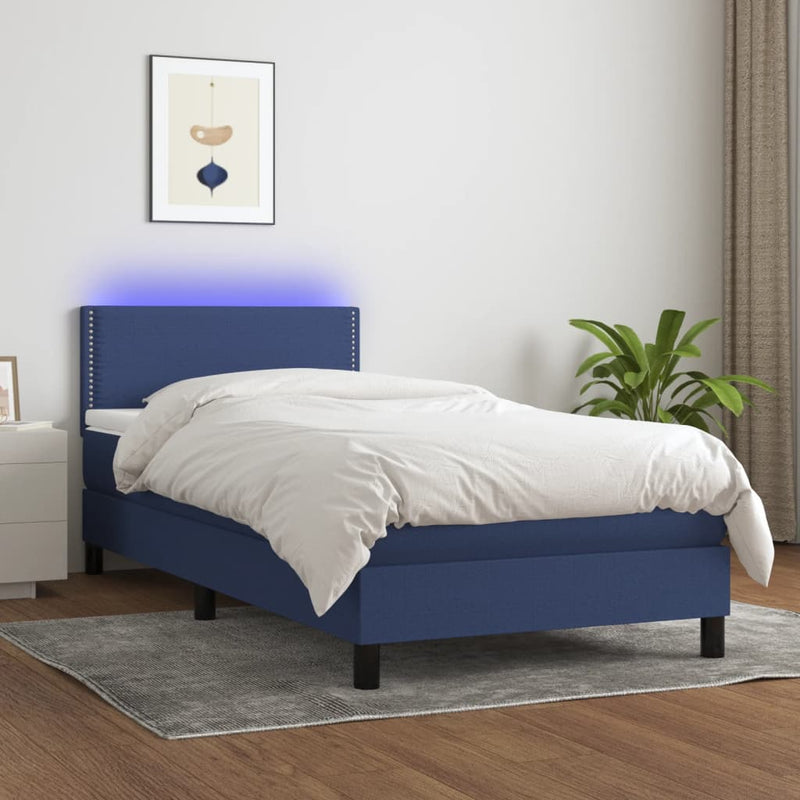 Boxspring met matras en LED stof blauw 100x200 cm