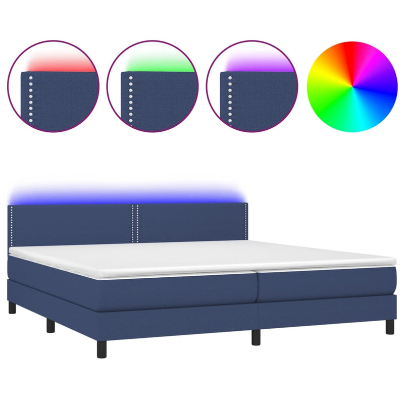 Boxspring met matras en LED stof blauw 200x200 cm