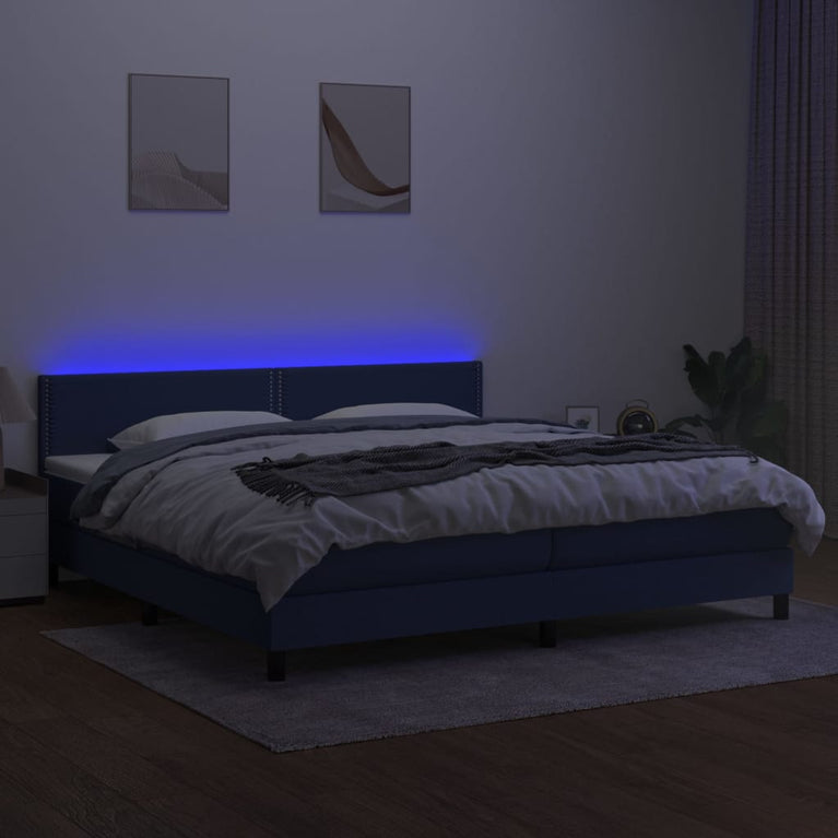 Boxspring met matras en LED stof blauw 200x200 cm