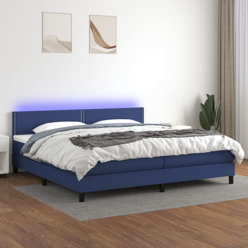 Boxspring met matras en LED stof blauw 200x200 cm