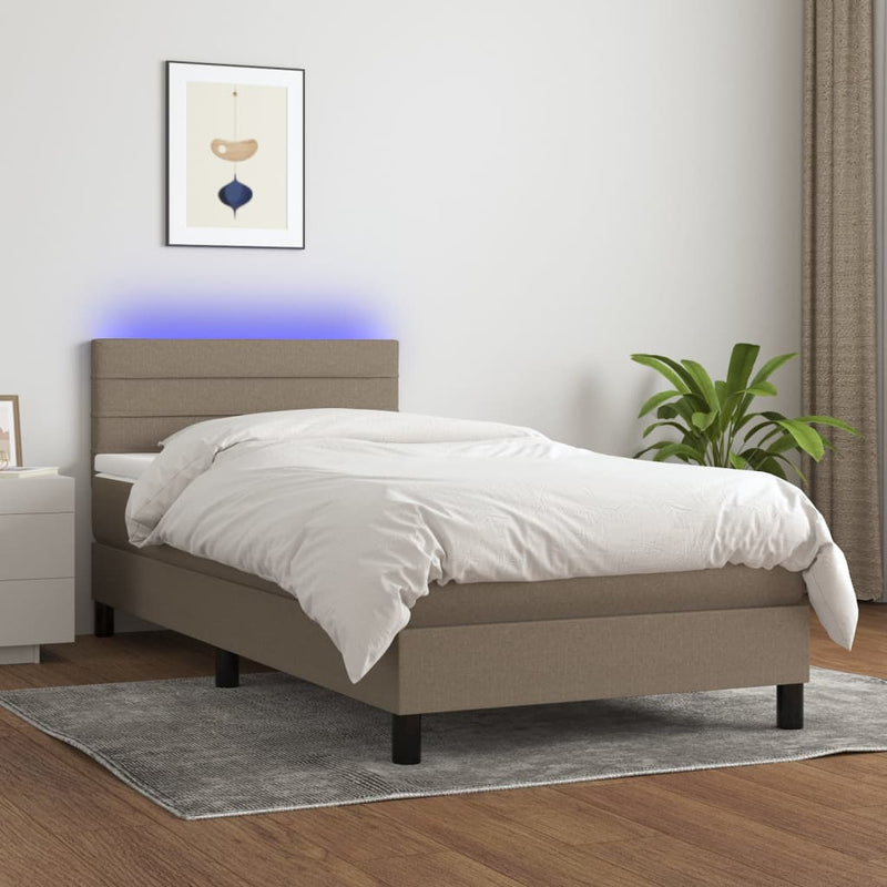 Boxspring met matras en LED stof taupe 100x200 cm