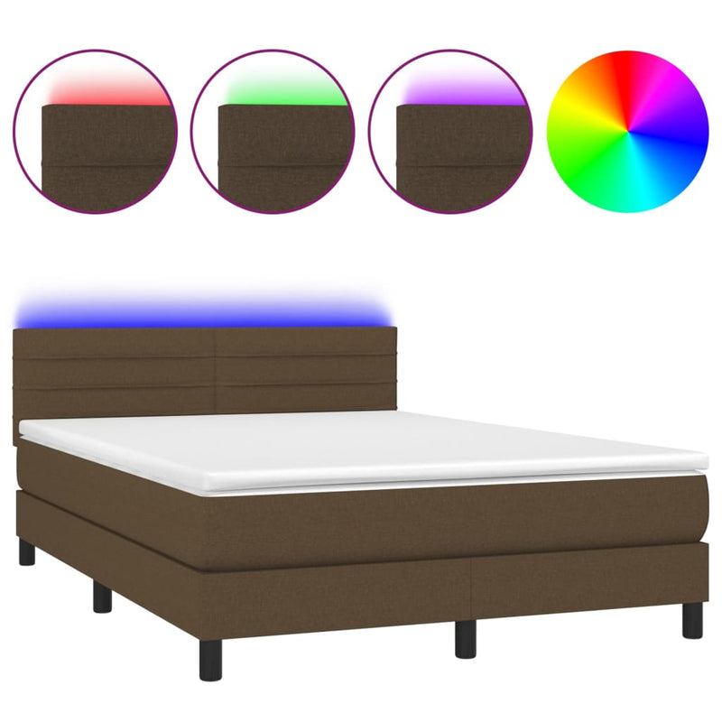 Boxspring met matras en LED stof donkerbruin 140x190 cm