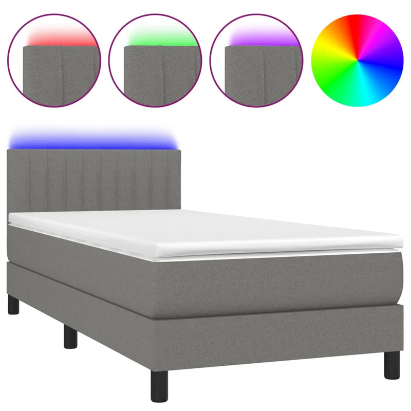 Boxspring met matras en LED stof donkergrijs 80x200 cm