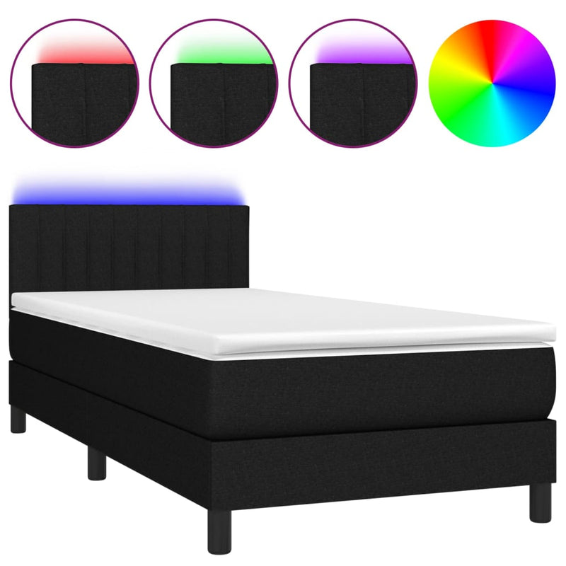 Boxspring met matras en LED stof zwart 90x200 cm