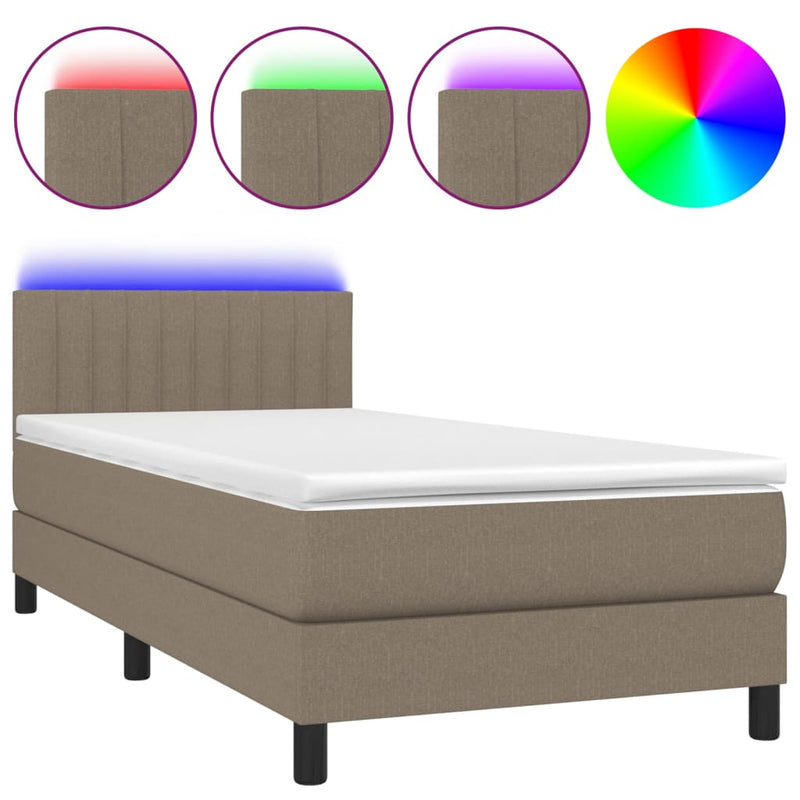 Boxspring met matras en LED stof taupe 100x200 cm