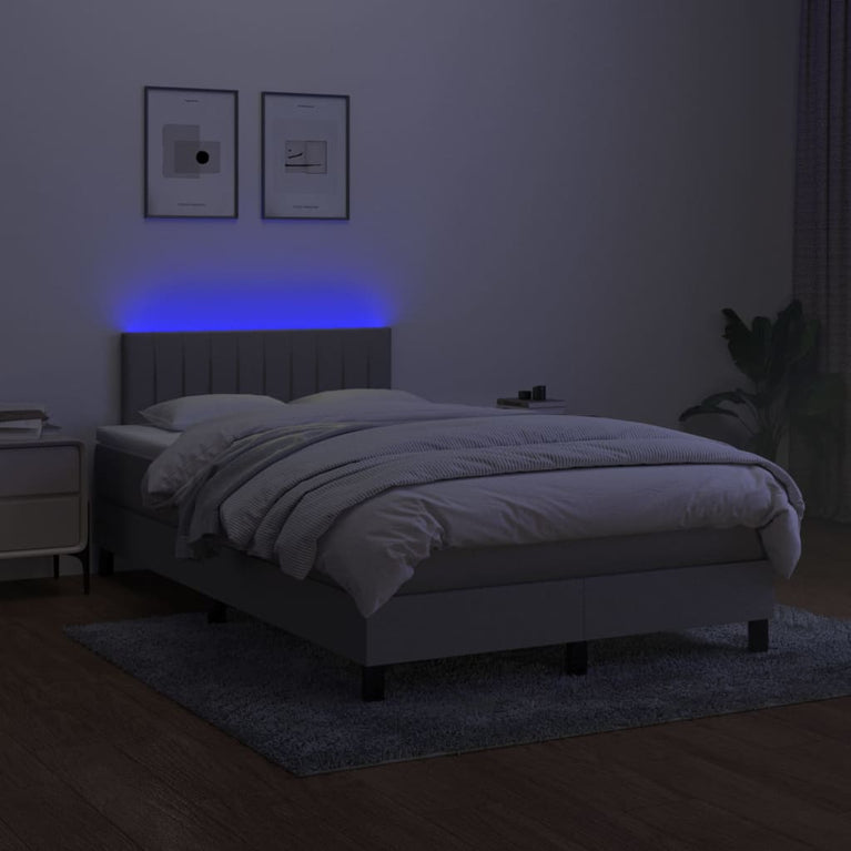 Boxspring met matras en LED stof lichtgrijs 120x200 cm