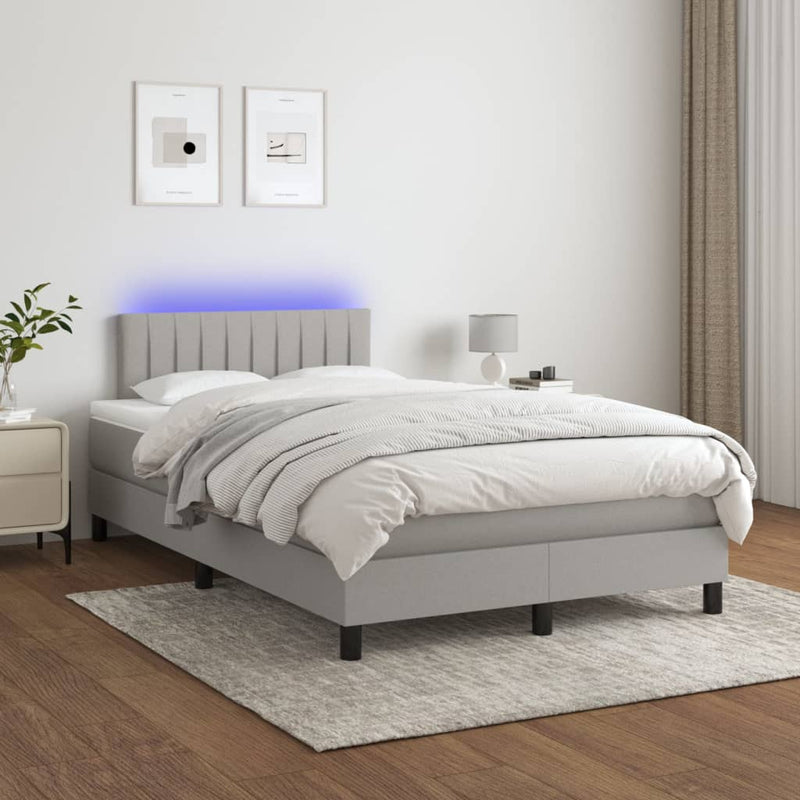 Boxspring met matras en LED stof lichtgrijs 120x200 cm
