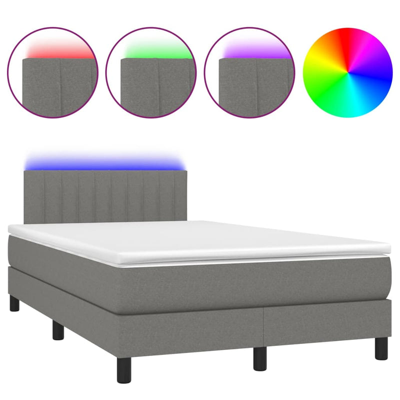Boxspring met matras en LED stof donkergrijs 120x200 cm