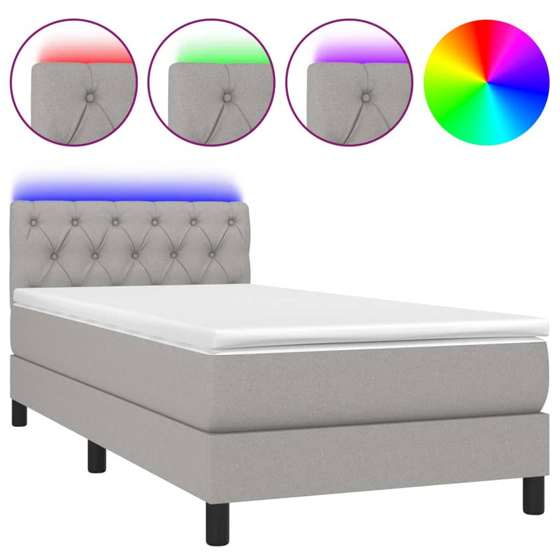 Boxspring met matras en LED stof lichtgrijs 80x200 cm