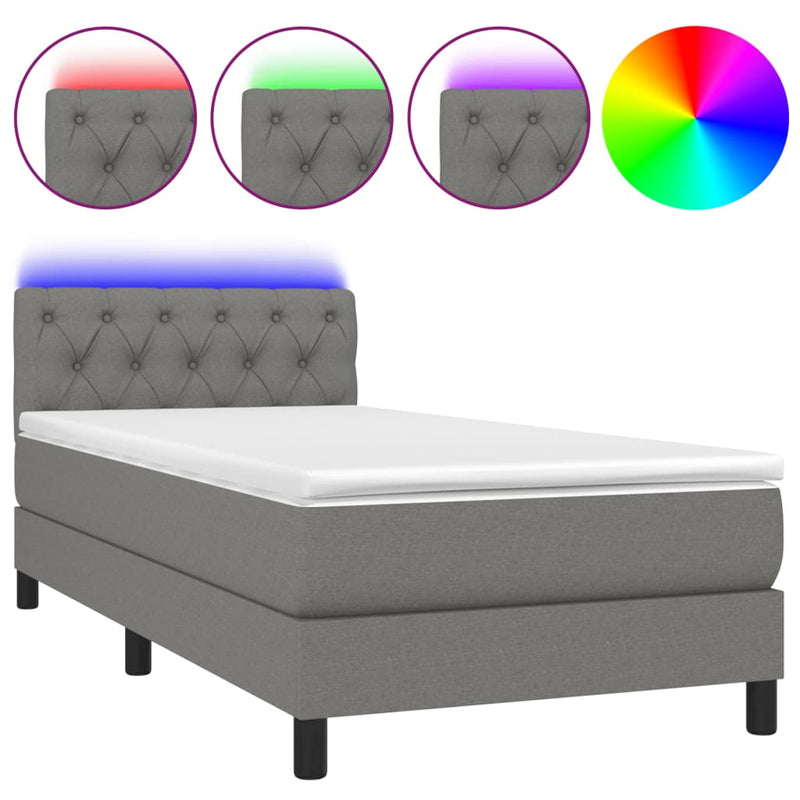Boxspring met matras en LED stof donkergrijs 80x200 cm