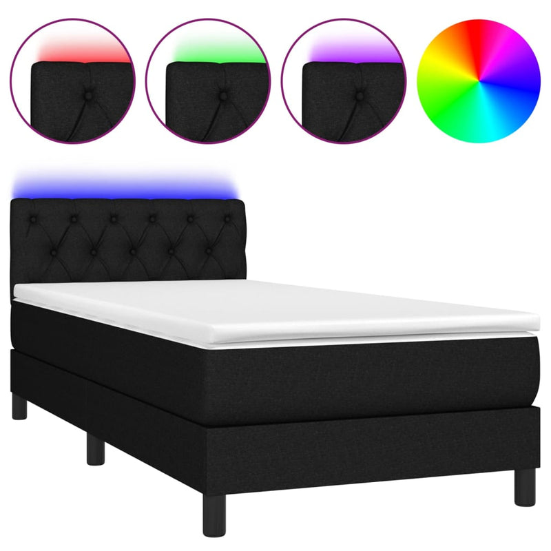 Boxspring met matras en LED stof zwart 80x200 cm